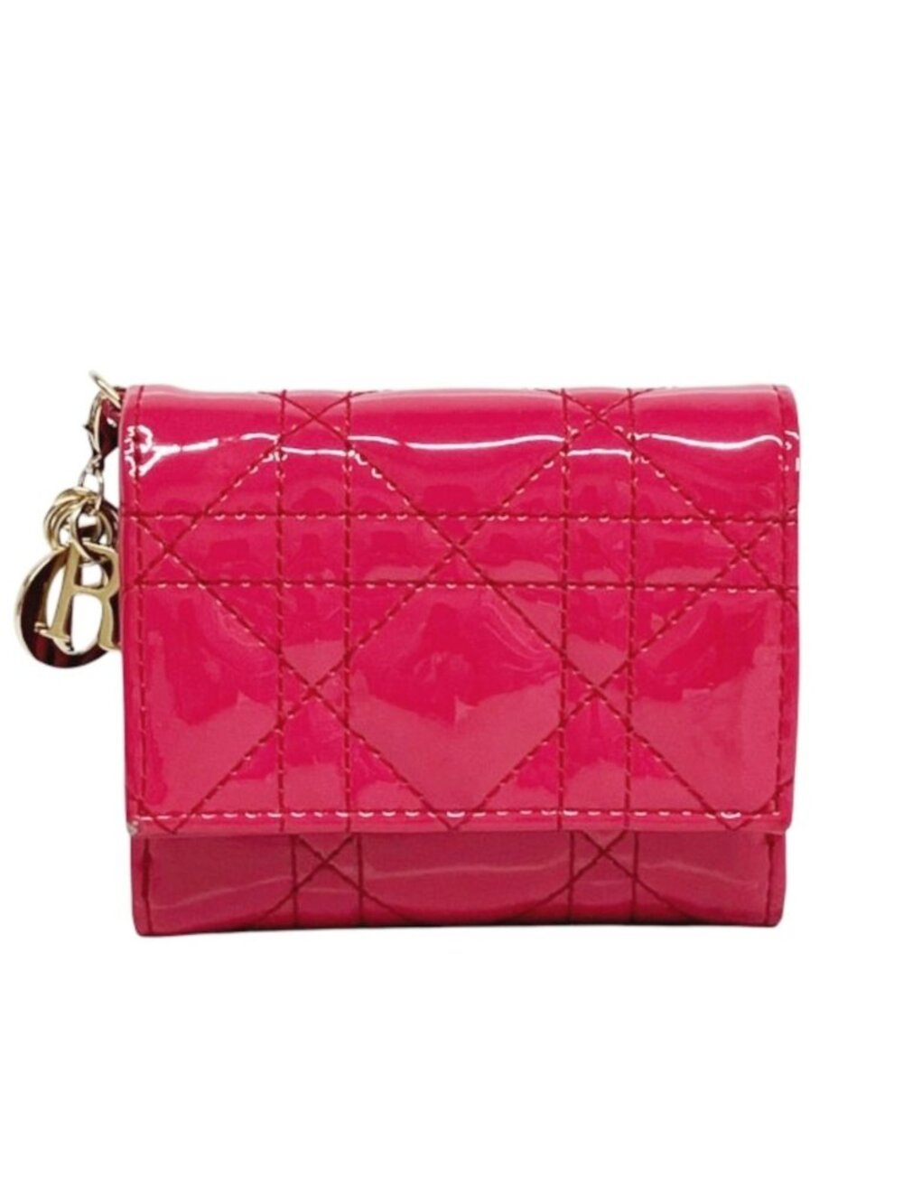 Dior Lady Cannage Trifold Wallet Patent Leather